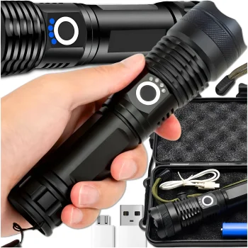 LATARKA TAKTYCZNA MOCNA LED AKUMULATOROWA ZOOM SURVIVALOWA 5000lm