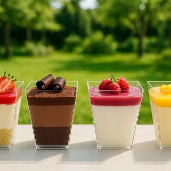 PUCHARKI NA DESER DO DESERÓW POJEMNIKI kwadratowe plastikowe 200ml 25 szt