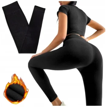 LEGGINSY PRĄŻEK OCIEPLANE BAMBUSOWE NA ZIMĘ CIEPŁE GETRY WYGODNE M/L