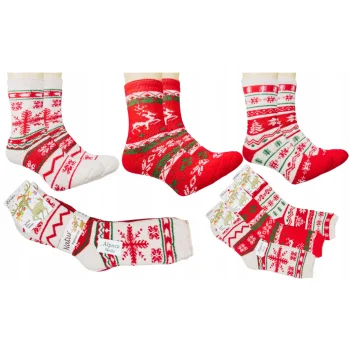 SKARPETY SKARPETKI NA PREZENT CIEPŁE DAMSKIE GRUBE ALPAKA ŚWIĄTECZNE 38-42