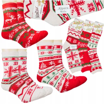 SKARPETY SKARPETKI NA PREZENT CIEPŁE DAMSKIE GRUBE ALPAKA ŚWIĄTECZNE 38-42