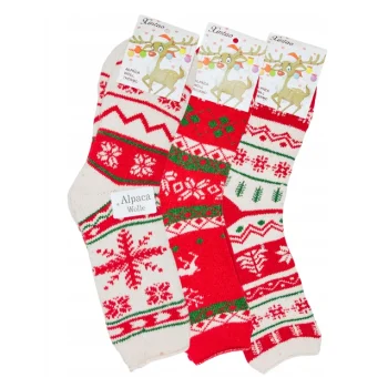 SKARPETY SKARPETKI NA PREZENT CIEPŁE DAMSKIE GRUBE ALPAKA ŚWIĄTECZNE 38-42