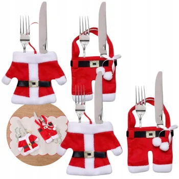 4x ETUI POKROWIEC NA SZTUĆCE Śmieszne NA PREZENT Mikołaj Ozdoby STÓŁ Duże
