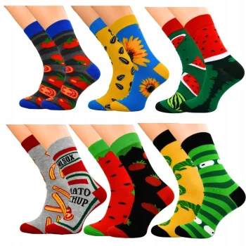 6x SKARPETY MĘSKIE Śmieszne KOLOROWE NA prezent Bawełniane skarpetki 43-46