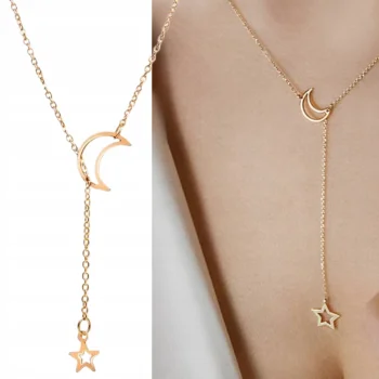Naszyjnik Złoty Księżyc Gwiazda Łańcuszek z zawieszką Celebrytka Delikatny