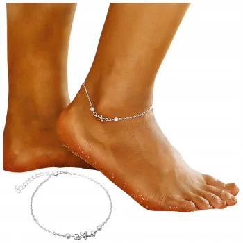 Bransoletka na nogę Łańcuszek na kostkę z zawieszką srebrny Perełki