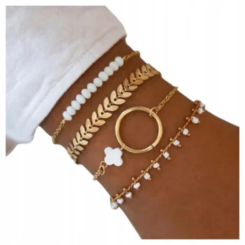 Bransoletka 4w1 Zestaw bransoletek na rękę BOHO Złote bransoletki 4 szt