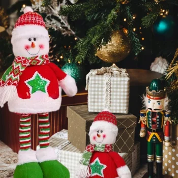 FIGURKA ŚWIĄTECZNA BAŁWAN DUŻY TELESKOPOWE NOGI OZDOBA SKRZAT STOJĄCY