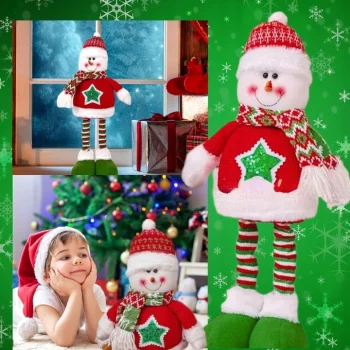 FIGURKA ŚWIĄTECZNA BAŁWAN DUŻY TELESKOPOWE NOGI OZDOBA SKRZAT STOJĄCY