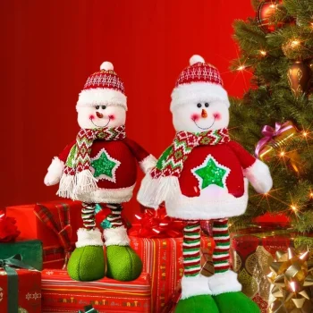 FIGURKA ŚWIĄTECZNA BAŁWAN DUŻY TELESKOPOWE NOGI OZDOBA SKRZAT STOJĄCY