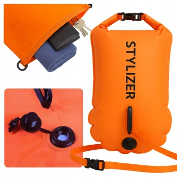 BOJA DMUCHANA ASEKURACYJNA DO PŁYWANIA BOJKA PŁYWACKA 2W1 SUCHA KIESZEŃ