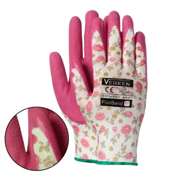 Rękawiczki do prac w ogrodzie Rękawice Ochronne r.7/S W KWIATY różowe 1para