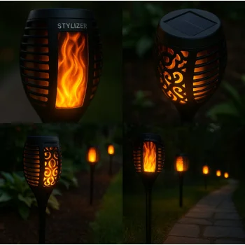 8x LAMPKI SOLARNE Pochodnie Zestaw Płomień Lampa Ogrodowa Solarna Wbijana