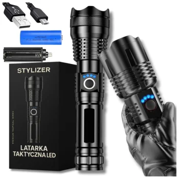 LATARKA TAKTYCZNA WOJSKOWA SURVIVAL LED ZOOM AKUMULATOROWA USB-C MOCNA