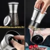 MŁYNKI RĘCZNE DO SOLI PIEPRZU KOMPLET 2SZT szklany pojemnik stal nierdzewna