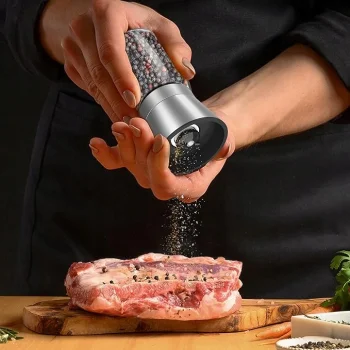 MŁYNKI RĘCZNE DO SOLI PIEPRZU KOMPLET 2SZT szklany pojemnik stal nierdzewna