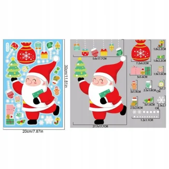 NAKLEJKI ŚWIĄTECZNE NA OKNO SZYBĘ KOLOROWE DLA DZIECI 6 ARKUSZY MIKOŁAJ