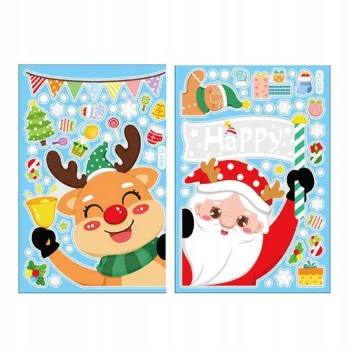 NAKLEJKI ŚWIĄTECZNE NA OKNO SZYBĘ KOLOROWE DLA DZIECI 6 ARKUSZY MIKOŁAJ