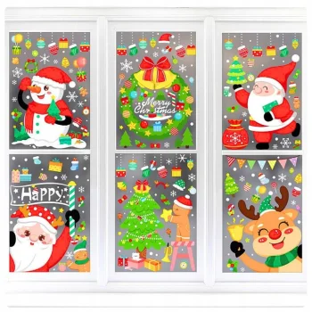 NAKLEJKI ŚWIĄTECZNE NA OKNO SZYBĘ KOLOROWE DLA DZIECI 6 ARKUSZY MIKOŁAJ