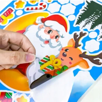 NAKLEJKI ŚWIĄTECZNE NA OKNO SZYBĘ KOLOROWE DLA DZIECI 6 ARKUSZY MIKOŁAJ