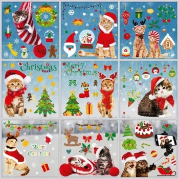 NAKLEJKI NA OKNA NA ŚWIĘTA ŚWIĄTECZNE 9 ARKUSZY OZDOBY NA SZYBĘ BEZ KLEJU