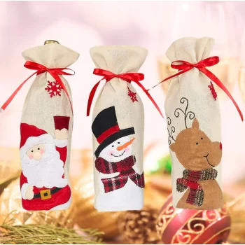 POKROWIEC NA BUTELKĘ WINO ŚWIĄTECZNY PREZENT NA ŚWIĘTA WOREK JUTOWY