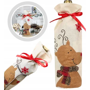 POKROWIEC NA BUTELKĘ WINO ŚWIĄTECZNY PREZENT NA ŚWIĘTA WOREK JUTOWY