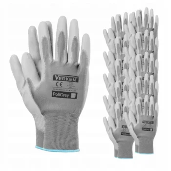 12x RĘKAWICE robocze ochronne elastyczne POLIURETANOWE r. XL 10 MOCNE