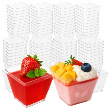 PUCHARKI NA DESER DO DESERÓW POJEMNIKI kwadratowe plastikowe 120ml 25 szt