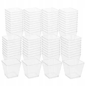 PUCHARKI NA DESER DO DESERÓW POJEMNIKI kwadratowe plastikowe 120ml 25 szt