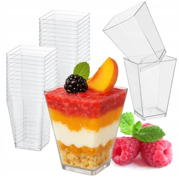 PUCHARKI NA DESER DO DESERÓW POJEMNIKI kwadratowe plastikowe 160ml 25 szt