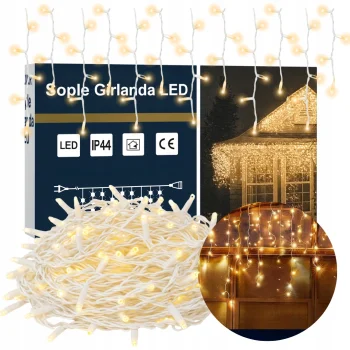 LAMPKI ŚWIĄTECZNE SOPLE Girlanda Świetlna Kurtyna 500 LED Ciepły biały