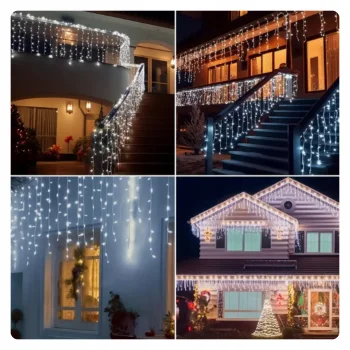 LAMPKI ŚWIĄTECZNE SOPLE Girlanda Świetlna Kurtyna 300 LED Zimny biały