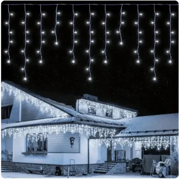 LAMPKI ŚWIĄTECZNE SOPLE Girlanda Świetlna Kurtyna 300 LED Zimny biały