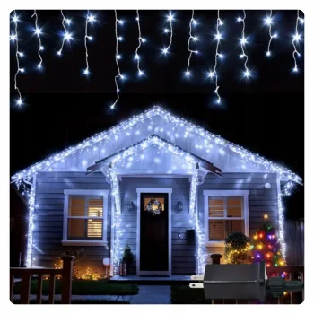 LAMPKI ŚWIĄTECZNE SOPLE Girlanda Świetlna Kurtyna 300 LED Zimny biały