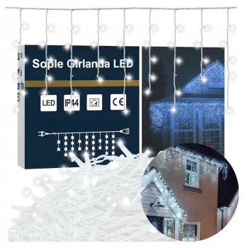 LAMPKI ŚWIĄTECZNE SOPLE Girlanda Świetlna Kurtyna 300 LED Zimny biały