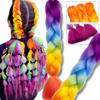 WŁOSY SYNTETYCZNE DO WARKOCZYKÓW KOLOROWE OMBRE 120 CM DOCZEPY WARKOCZ