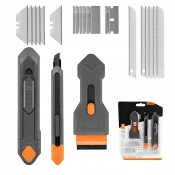 ZESTAW NOŻY TAPECIAK z ostrzem łamanym TRAPEZOWY SKROBAK ostrza wymienne