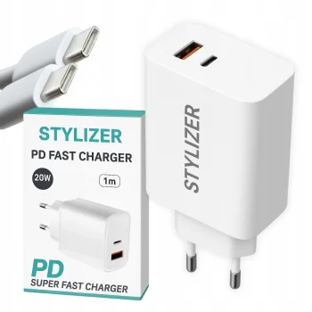 SZYBKA ŁADOWARKA SIECIOWA DO TELEFONU Z KABLEM USB C ZESTAW QUICK CHARGER