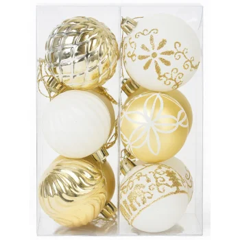 BOMBKI CHOINKOWE ZESTAW BOMBEK NA ŚWIĘTA 30 SZT NIETŁUKĄCE BIAŁO-ZŁOTE