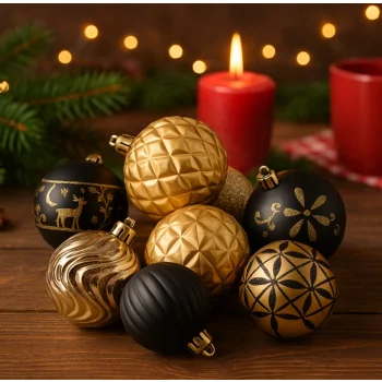 BOMBKI CHOINKOWE ZESTAW BOMBEK NA ŚWIĘTA 30 SZT NIETŁUKĄCE CZARNO-ZŁOTE