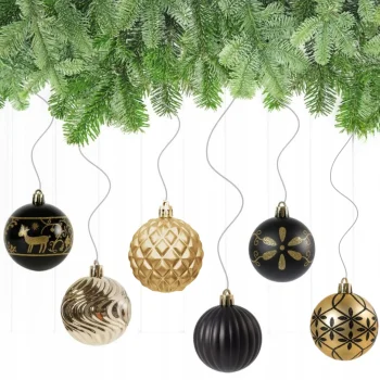 BOMBKI CHOINKOWE ZESTAW BOMBEK NA ŚWIĘTA 30 SZT NIETŁUKĄCE CZARNO-ZŁOTE