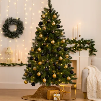 BOMBKI CHOINKOWE ZESTAW BOMBEK NA ŚWIĘTA 30 SZT NIETŁUKĄCE CZARNO-ZŁOTE