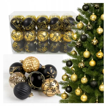 BOMBKI CHOINKOWE ZESTAW BOMBEK NA ŚWIĘTA 30 SZT NIETŁUKĄCE CZARNO-ZŁOTE
