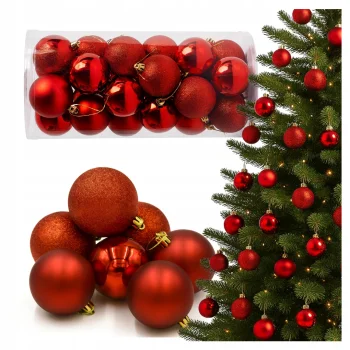 BOMBKI CHOINKOWE czerwone ZESTAW NA ŚWIĘTA 24 SZT DEKORACJE NIETŁUKĄCE