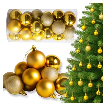 BOMBKI CHOINKOWE złote ZESTAW NA ŚWIĘTA 24 SZT DEKORACJE NIETŁUKĄCE