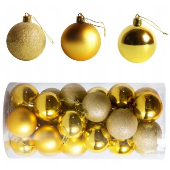 BOMBKI CHOINKOWE złote ZESTAW NA ŚWIĘTA 24 SZT DEKORACJE NIETŁUKĄCE
