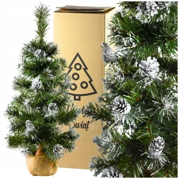 CHOINKA SZTUCZNA GĘSTA 60 cm z SZYSZKAMI Ozdobna Ośnieżona NA BIURKO