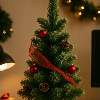 CHOINKA SZTUCZNA Zdobiona Śnieg Zielona Z SZYSZKAMI BOMBKAMI 65cm czerwona