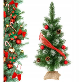 CHOINKA SZTUCZNA Zdobiona Śnieg Zielona Z SZYSZKAMI BOMBKAMI 65cm czerwona